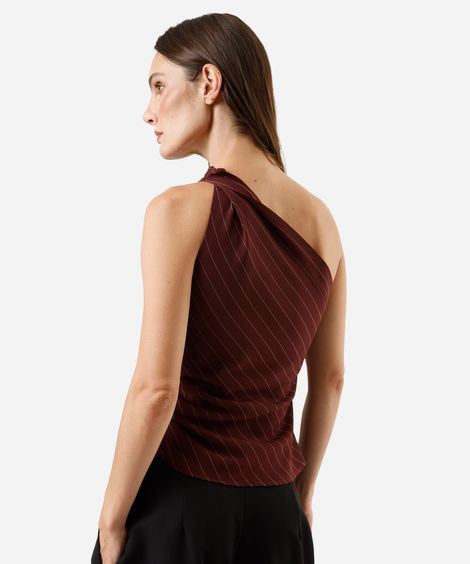 blusa ombro único feminina risca de giz vinho
