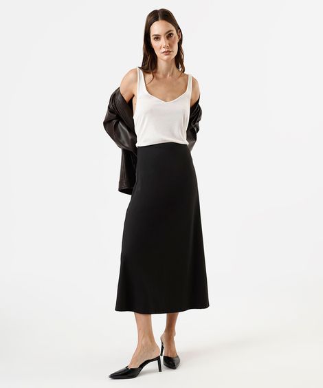 saia midi feminina cós elástico preta