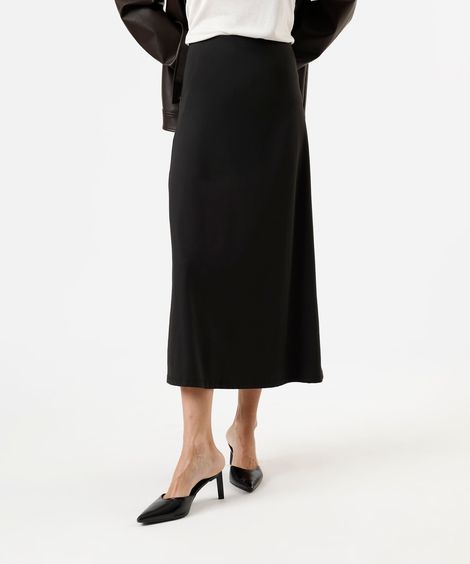 saia midi feminina cós elástico preta