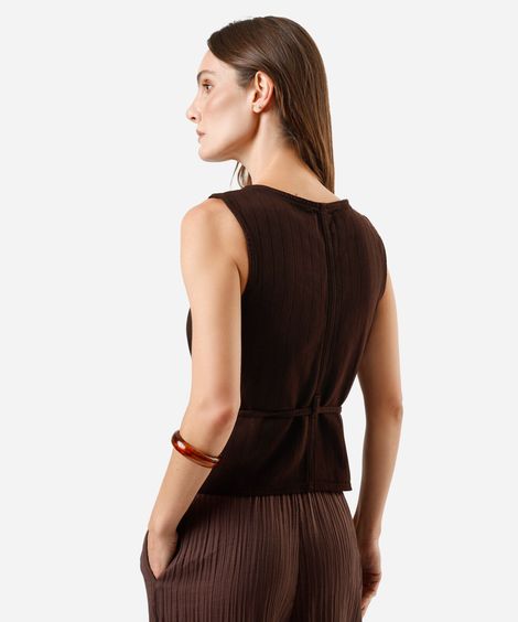 colete feminino de sarja texturizado com amarração marrom