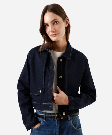 jaqueta cropped feminina jeans azul