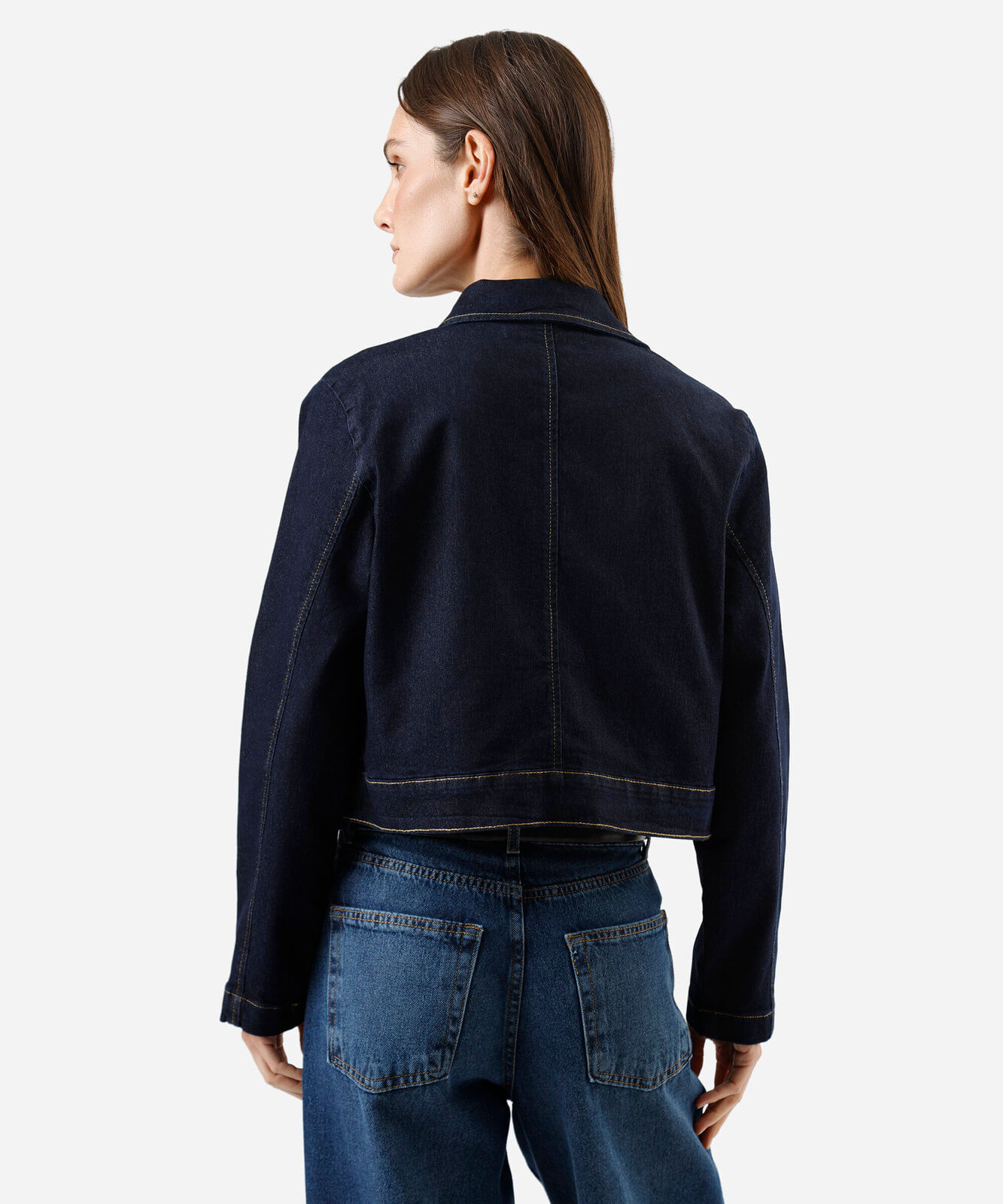 jaqueta cropped feminina jeans azul