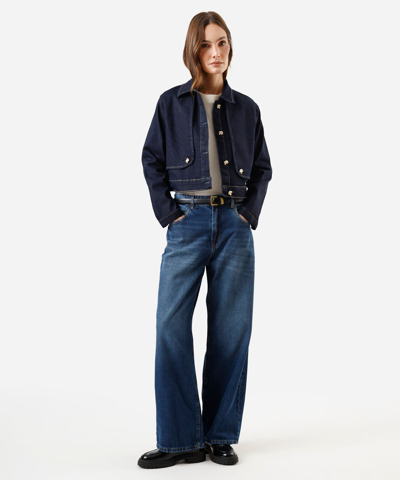jaqueta cropped feminina jeans azul