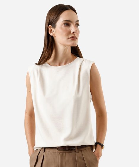 blusa feminina com pregas decote redondo bege