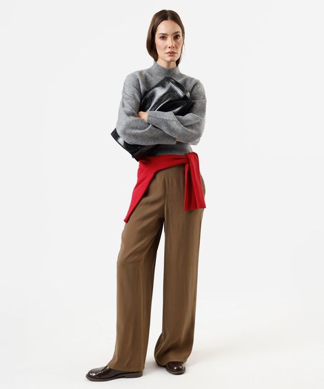 calça estilo pijama com viscose cós elástico marrom