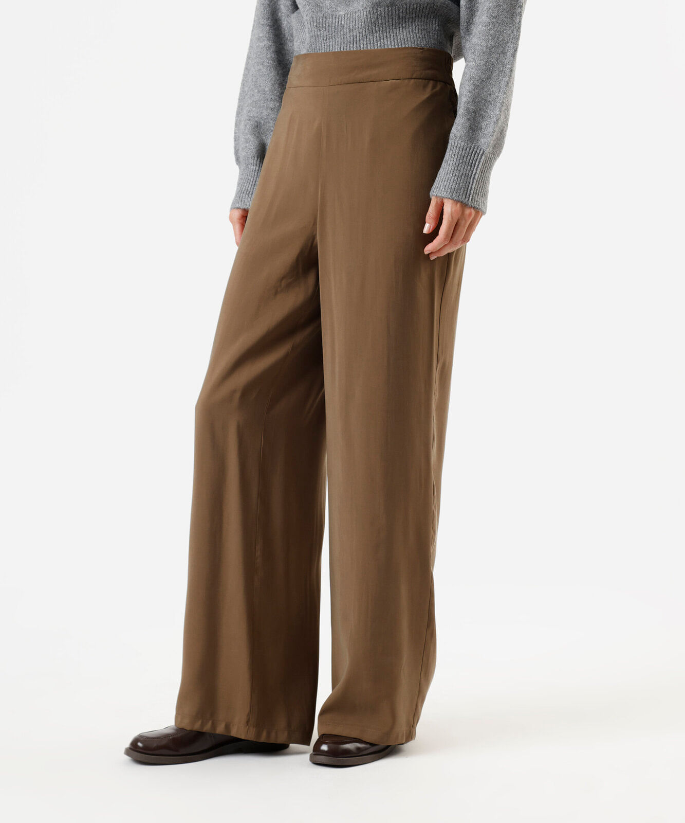 calça estilo pijama com viscose cós elástico marrom