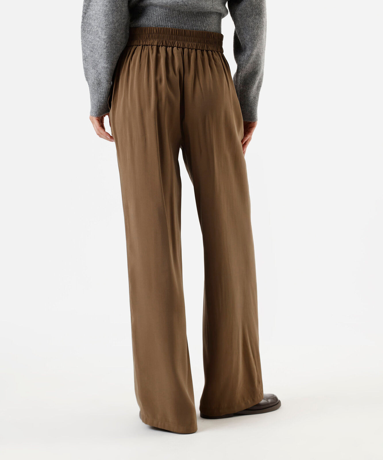 calça estilo pijama com viscose cós elástico marrom