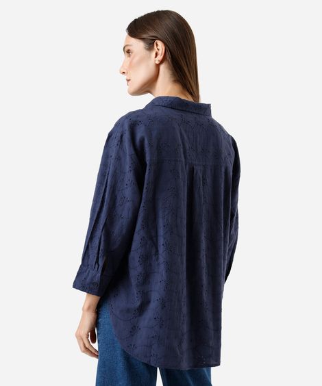 camisa feminina de laise manga longa azul