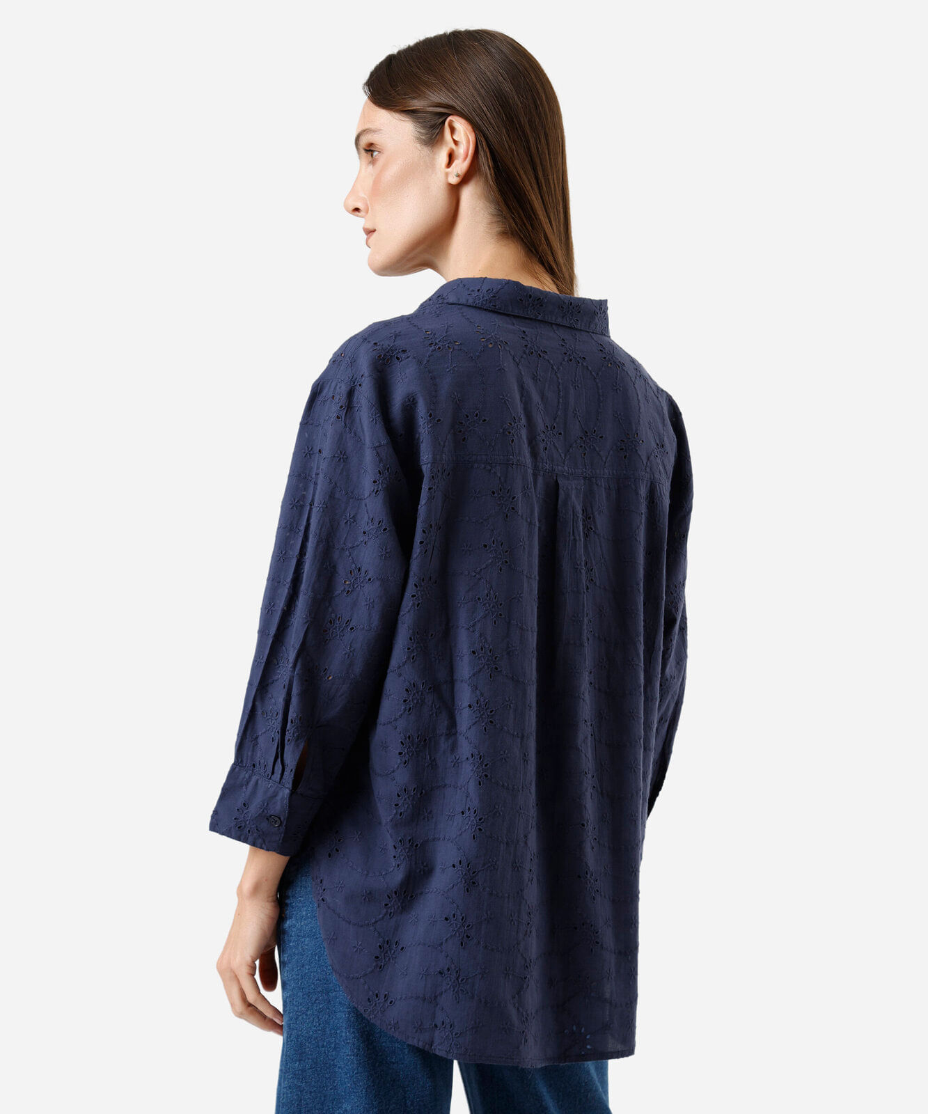 camisa feminina de laise manga longa azul