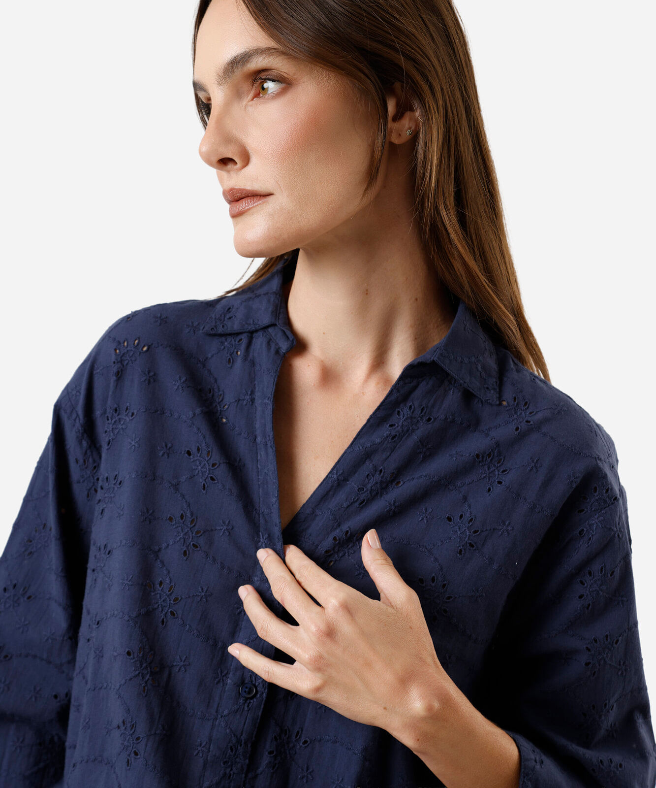 camisa feminina de laise manga longa azul