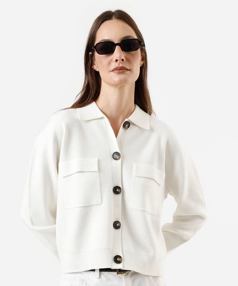 cardigan feminino de tricot com bolsos off white