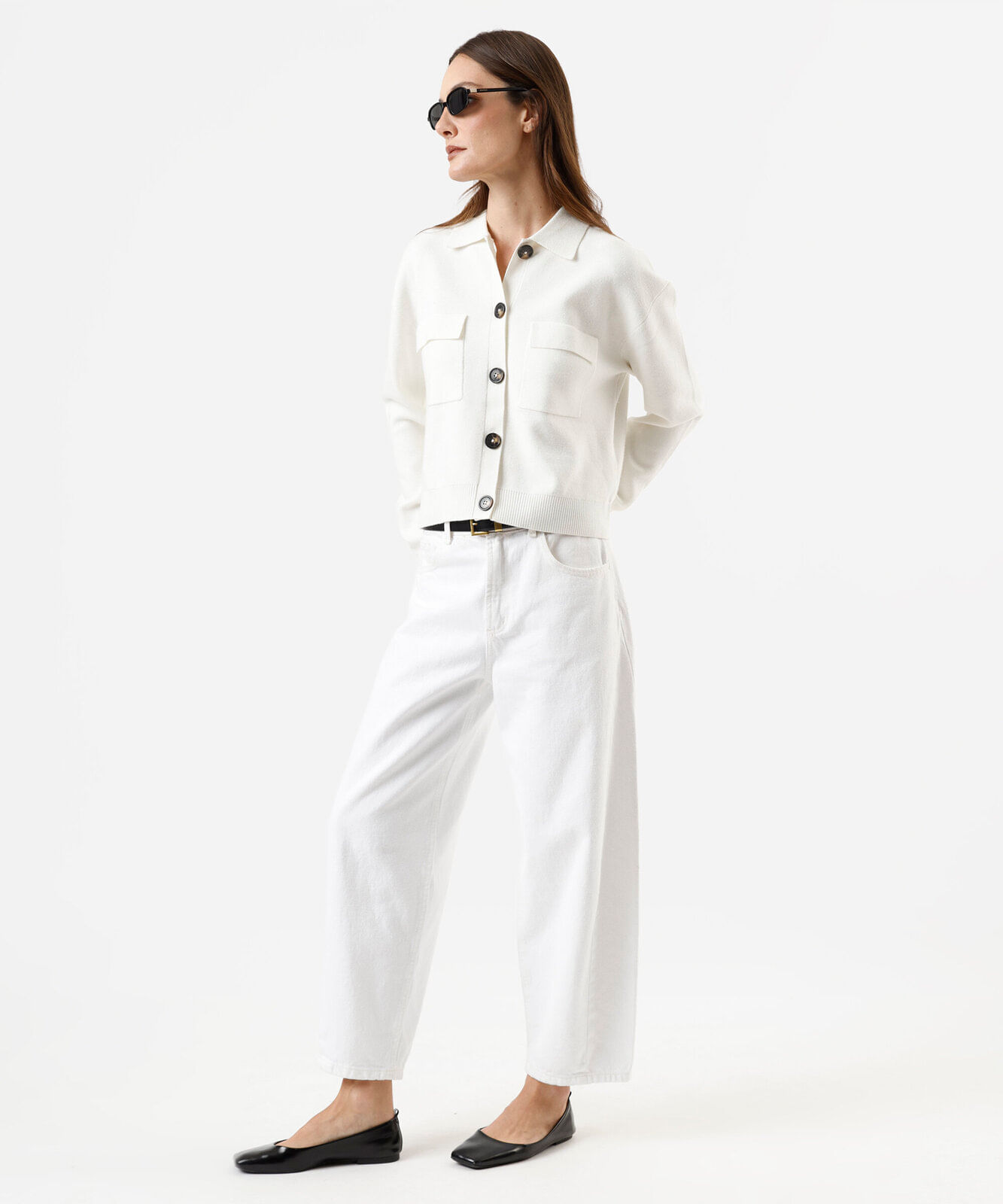 cardigan feminino de tricot com bolsos off white