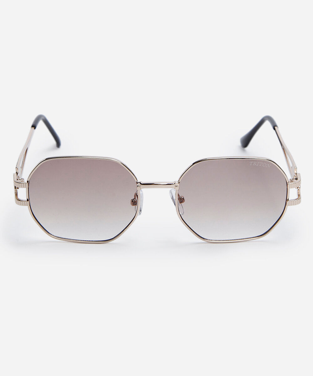 óculos de sol unissex quadrado de metal triton dourado