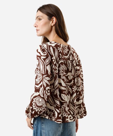 bata feminina de viscose com lurex floral marrom