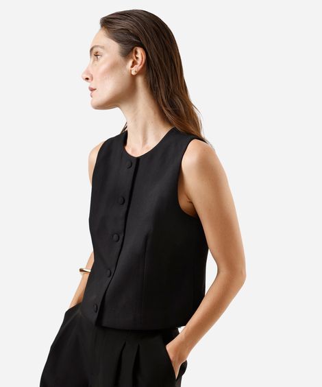 colete de alfaiataria feminino decote redondo preto