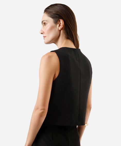 colete de alfaiataria feminino decote redondo preto