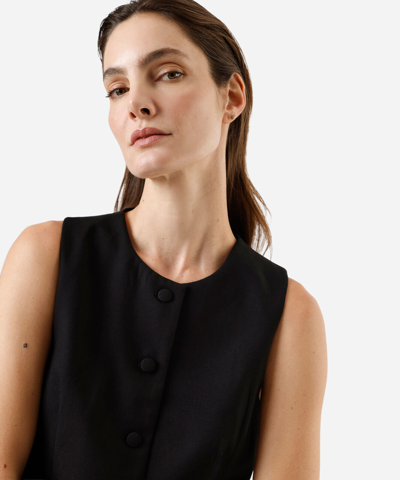 colete de alfaiataria feminino decote redondo preto