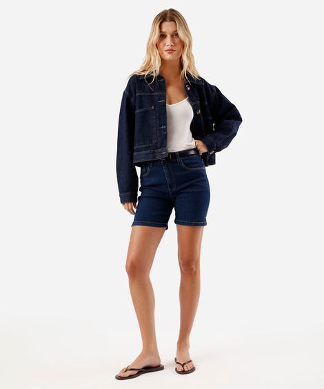 short feminino jeans com cinto azul