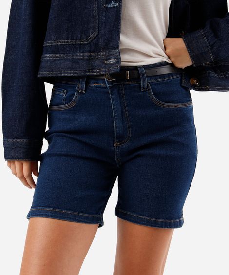 short feminino jeans com cinto azul