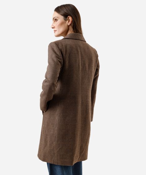 casaco alongado feminino pied de poule bege