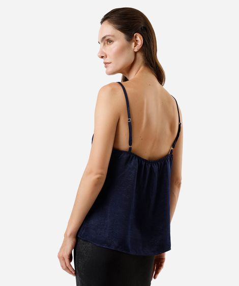 regata alça fina feminina acetinada com renda azul