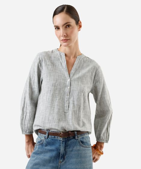 bata algodão manga longa com botões listrada verde