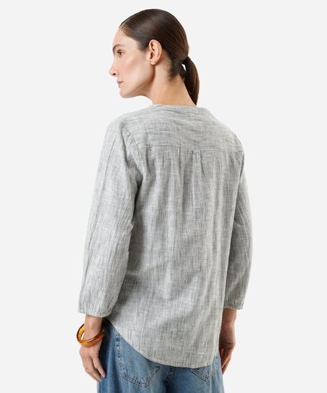 bata algodão manga longa com botões listrada verde