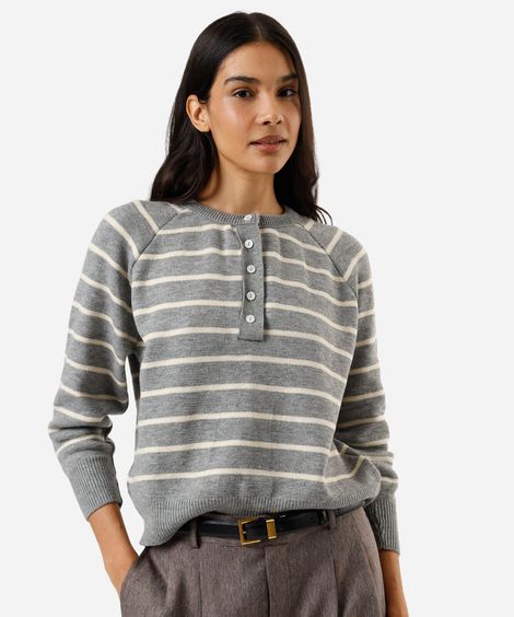 suéter feminino de tricot listrado cinza