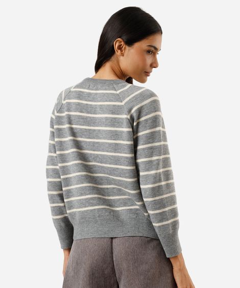suéter feminino de tricot listrado cinza