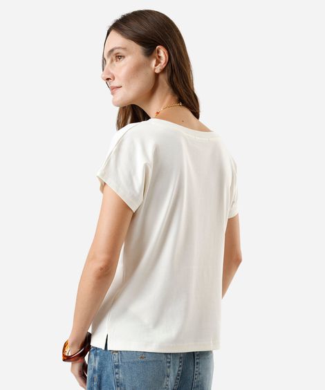 camiseta feminina de algodão peruano decote canoa manga curta off white