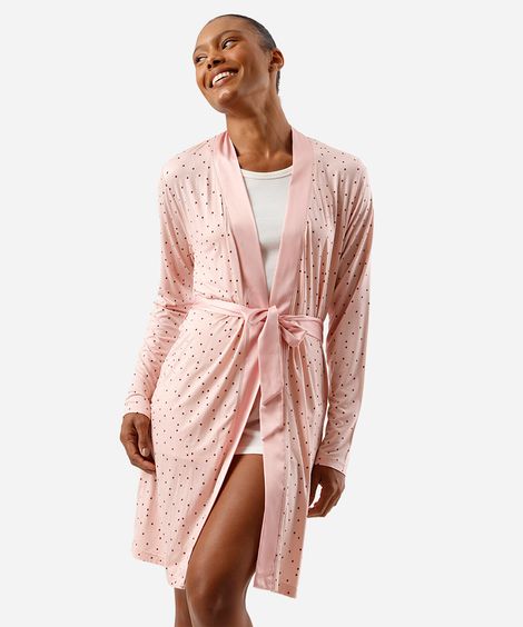 roupão feminino de viscose poá rosa