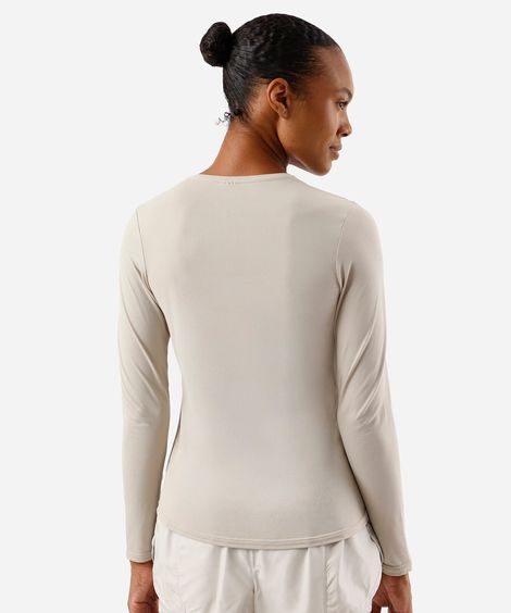 blusa feminina esportiva de poliamida manga longa bege