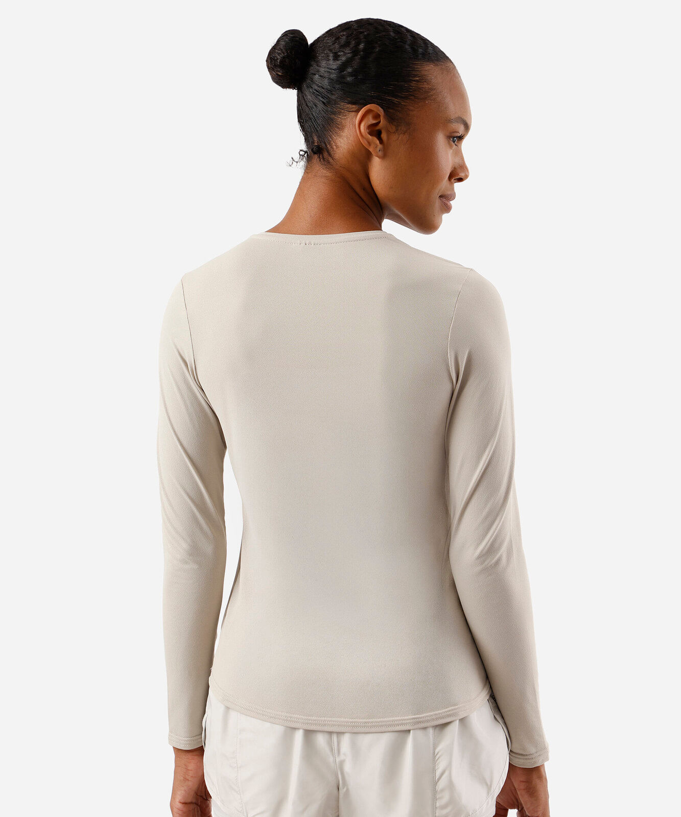 blusa feminina esportiva de poliamida manga longa bege