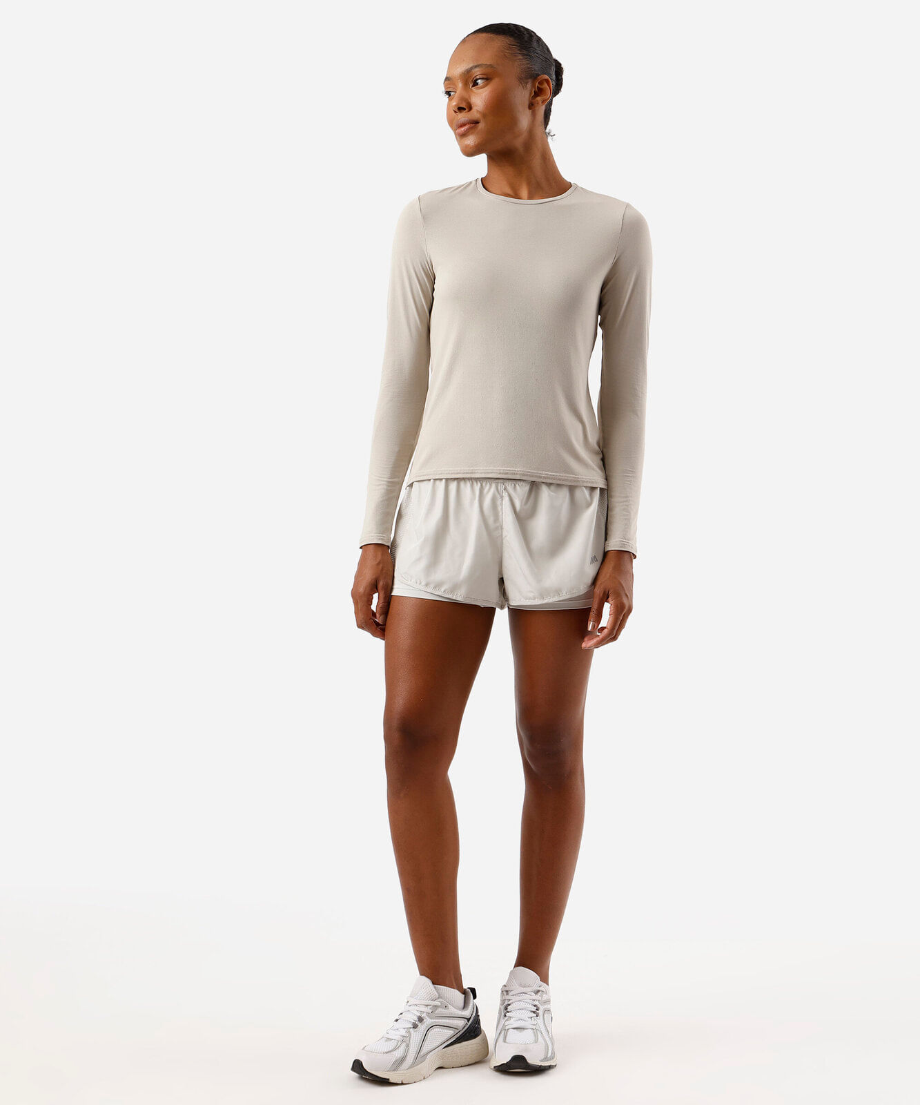 blusa feminina esportiva de poliamida manga longa bege