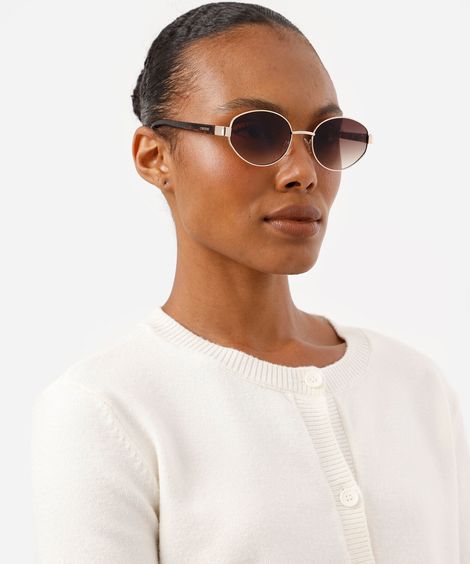 óculos de sol unissex oval de metal triton dourado