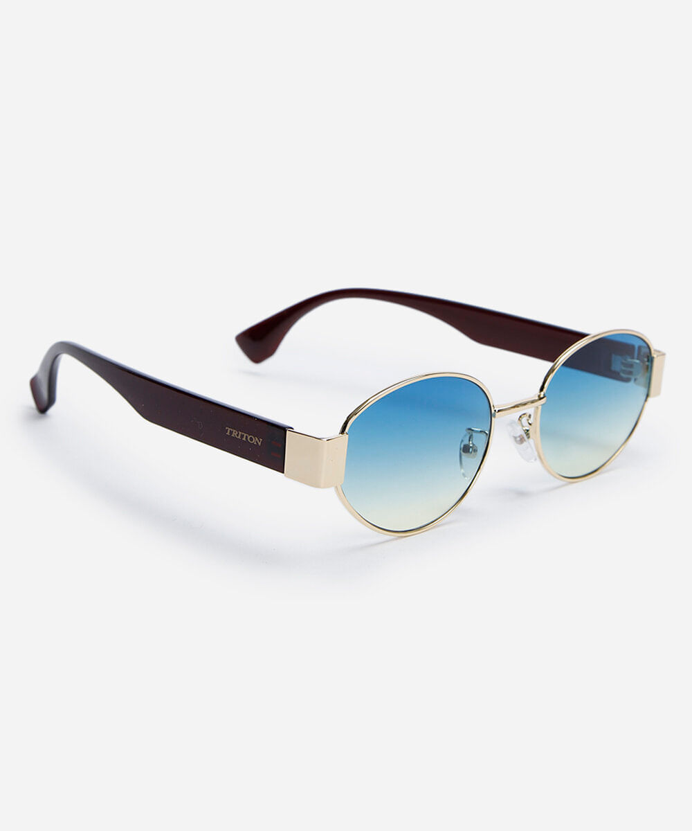óculos de sol feminino oval de metal triton dourado