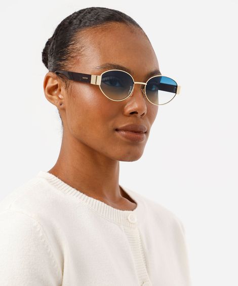 óculos de sol feminino oval de metal triton dourado