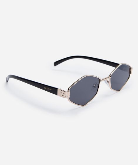 óculos de sol feminino hexagonal de metal triton dourado
