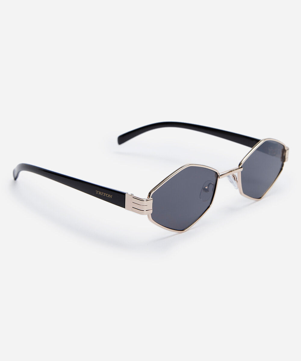 óculos de sol feminino hexagonal de metal triton dourado