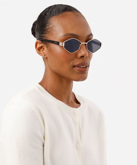 óculos de sol feminino hexagonal de metal triton dourado