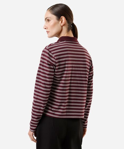 polo feminina com algodão manga longa listrada vinho