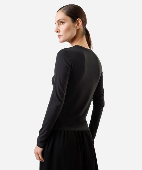 blusa feminina de algodão manga longa preta