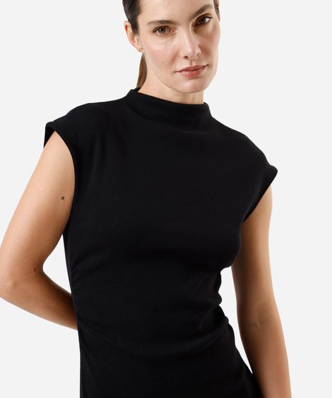 vestido midi feminino de algodão manga curta preto