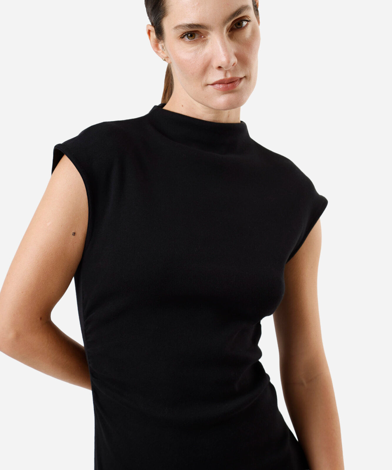 vestido midi feminino de algodão manga curta preto