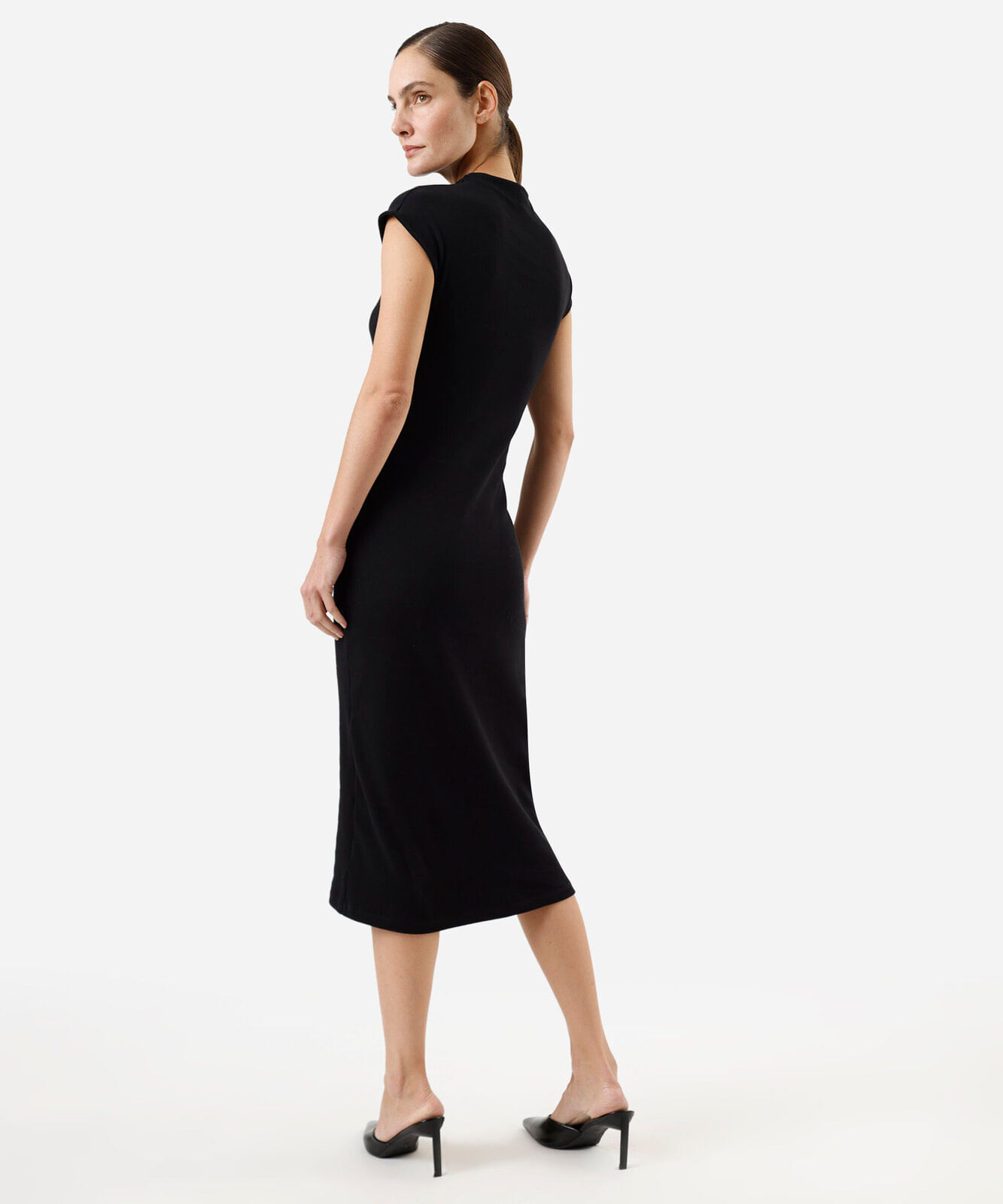 vestido midi feminino de algodão manga curta preto