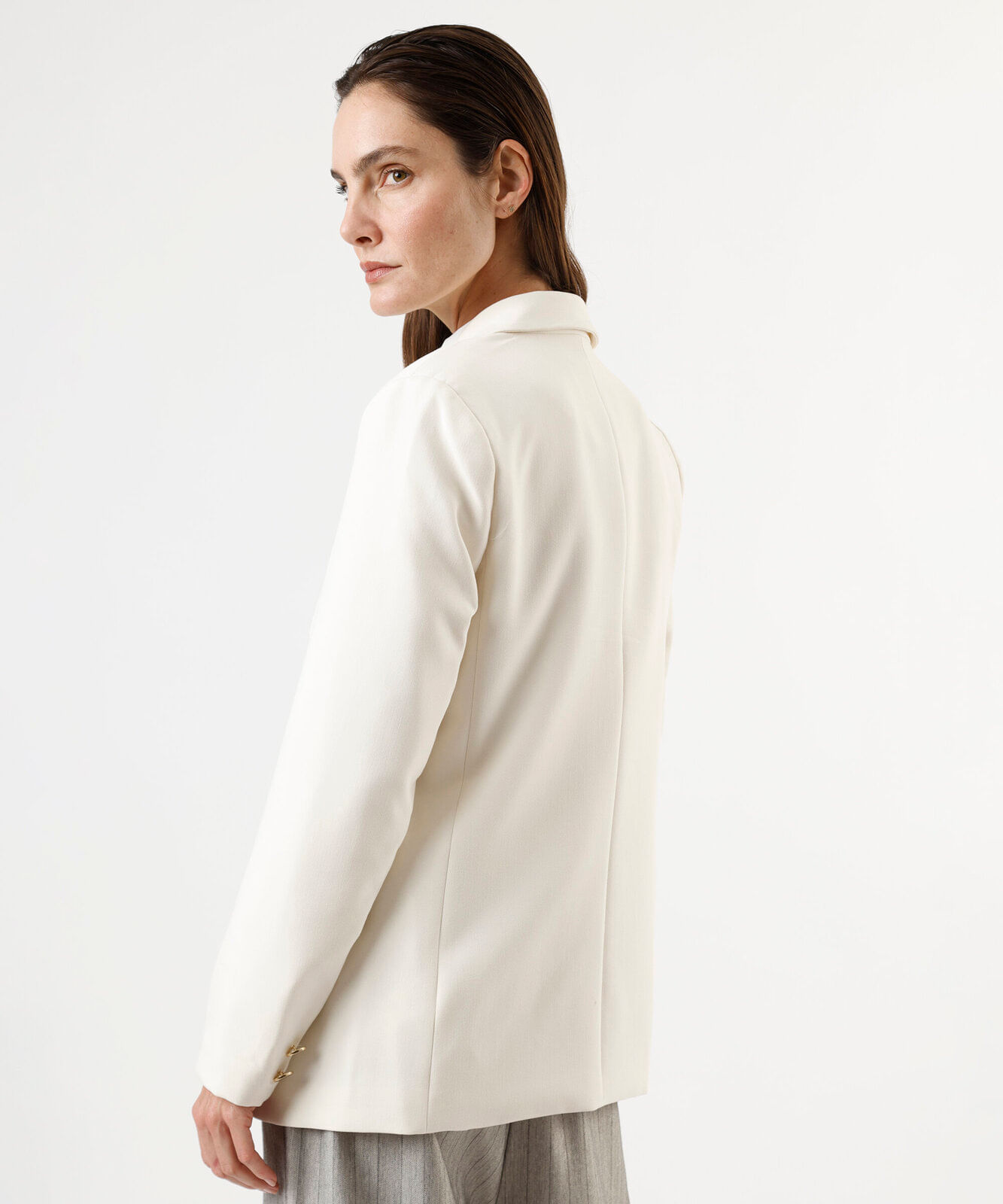 blazer de alfaiataria feminino botões dourados bege