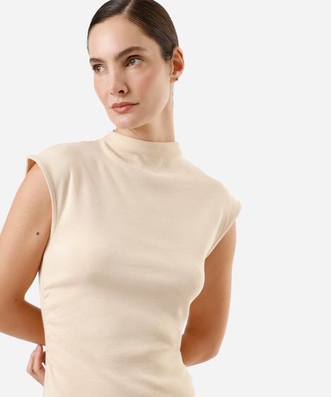 vestido midi feminino de algodão manga curta bege