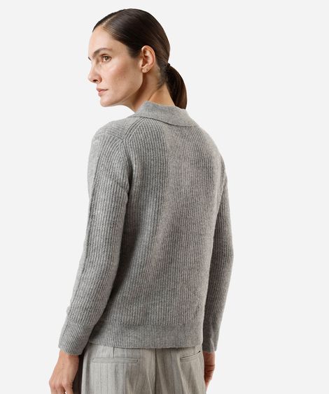 polo feminina de tricot manga longa cinza