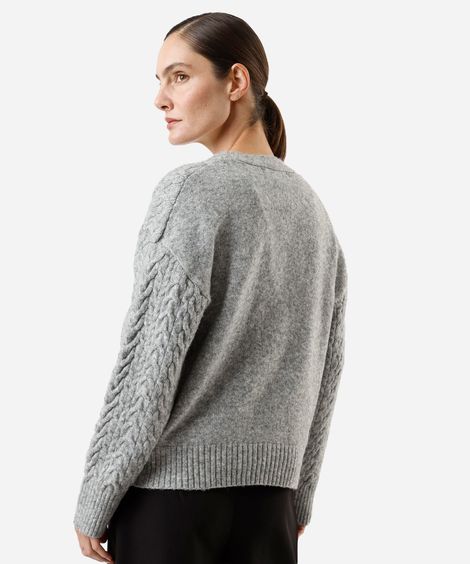 cardigan feminino de tricot com lã texturizado cinza