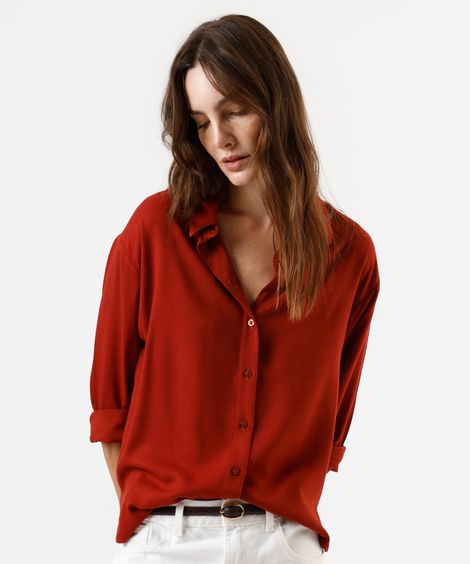 camisa oversized feminina de viscose manga longa vinho